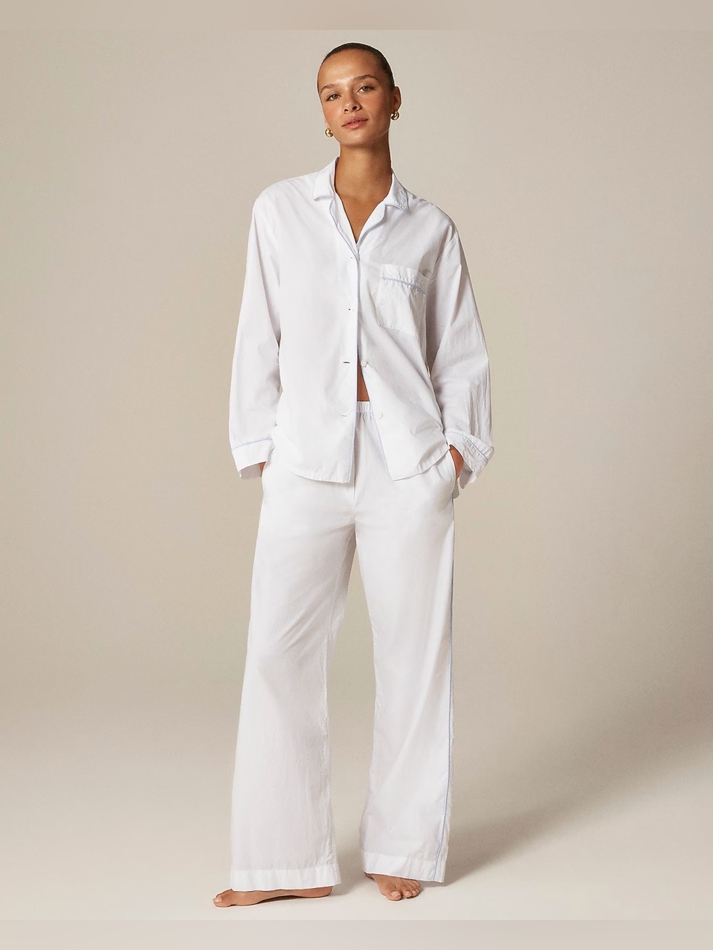 J.Crew Classic pajama pant set in end-on-end cotton in white